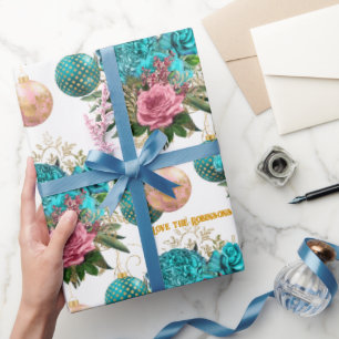 Teal- und Blush-Blumen Elegantes Personalisiertes Geschenkpapier