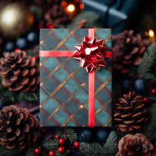 Teal- und Braunkariert – Eleganter Landhausstil Geschenkpapier