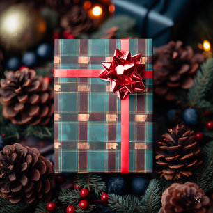 Teal- und Braunkariert – Rustikales Holiday-Tartan Geschenkpapier