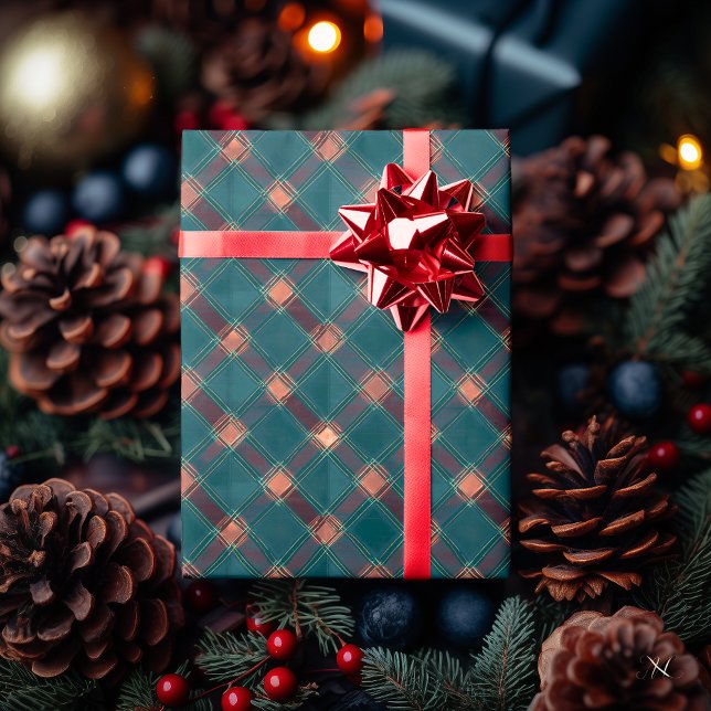Teal- und Braunkaromuster – Rustikale Feiertage Geschenkpapier (Von Creator hochgeladen)