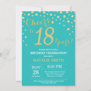 Teal und Gold 18. Geburtstag Diamant Einladung