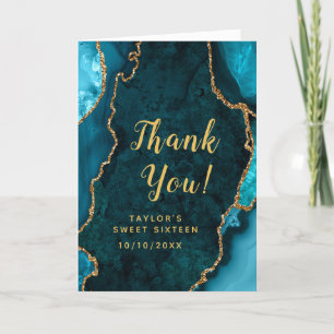 Teal und Gold Achat Sweet Sixteen Dankeskarte