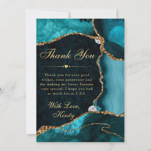 Teal- und Gold-Faux-Glitter-Achat Sweet 16 Dankeskarte