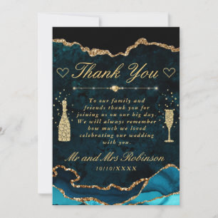 Teal- und Gold-Glitter-Achat-Marmor-Hochzeit Dankeskarte