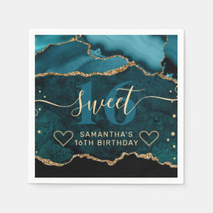 Teal und Gold Glitter Agate Marmor Sweet 16  Serviette