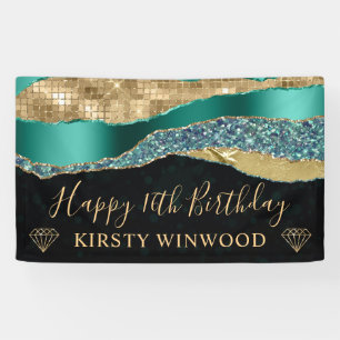 Teal und Gold Glitter Glam Edge Sweet Sixteen Banner