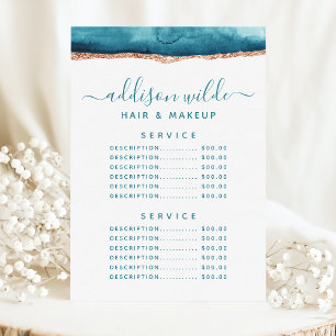 Teal- und Gold-Wasserfarbe-Service-Preismenu Menükarte
