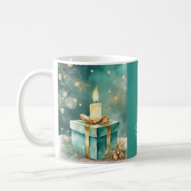 Teal und goldene Kerze mit Geschenkbox Kaffeetasse (Links)