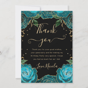 Teal- und Goldrosen Floral Geburtstag Dankeskarte