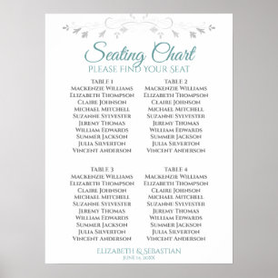 Teal- und Grau-einfache 4-Tisch-Hochzeits-Sitzordn Poster