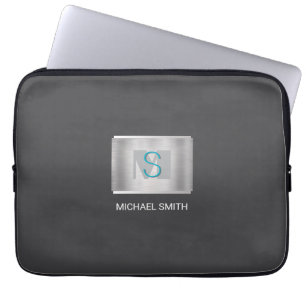 Teal- und Grau-Monogramm, weißer Name Silber, Dunk Laptopschutzhülle