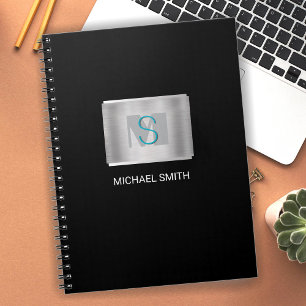 Teal- und Grau-Monogramm, weißer Name, Silber, Sch Notizblock