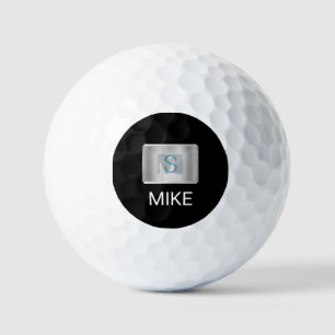 Teal- und Graumonogramm, weißer Name Silber, Schwa Golfball