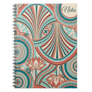 Teal und Koralle Nouveau-Fluss  Notizblock