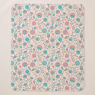 Teal- und Korallen-Folk-Art-Blumenmuster Sherpadecke