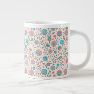 Teal- und Korallen-Volkskunst-Blumenmuster Jumbo-Tasse