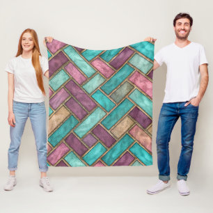 Teal- und Mauve-Fischgrätenkachel-Muster - Ziegel Fleecedecke