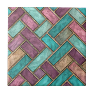 Teal- und Mauve-Fischgrätenkachel-Muster - Ziegel Fliese