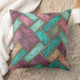 Teal- und Mauve-Fischgrätenkachel-Muster - Ziegel Kissen