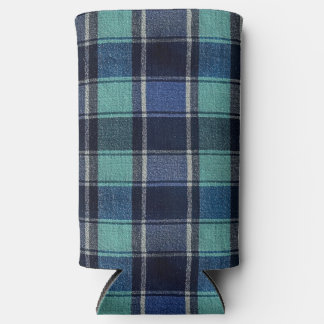 Teal- und Navy-Tartan-Karo-Getränkedoosje für Dose Selters Dosenkühler