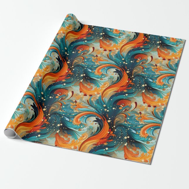 Teal- und Orange-Abstrakt Geschenkpapier (Ungerollt)