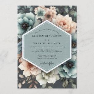 Teal- und Pfirsich-Malerische Blumige Hochzeit Einladung