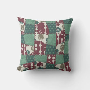 Teal- und Pflaumenfarbene Faux-Patchwork-MOJO-Kiss Kissen