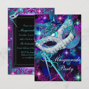 Teal- und Purpur-Masquerade-Ball-Einladung Klein Einladung