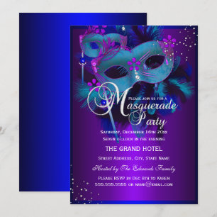 Teal- und Purpurmasken-Einladung zur Masquerade-Pa Einladung