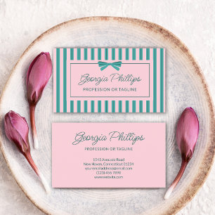 Teal- und rosa Streifen & Schleife Retro Visitenkarte