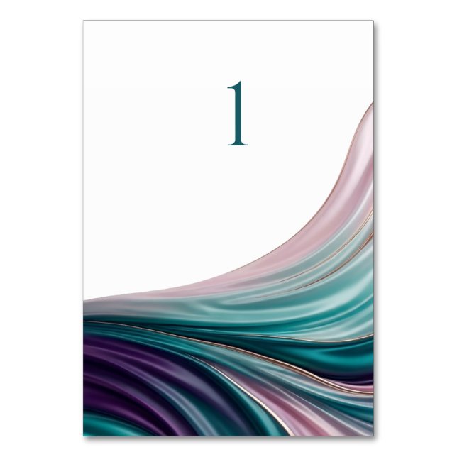 Teal- und Rosé-Seidene Hochzeitstischnummern Tischnummer (Vorderseite)