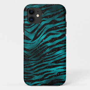 Teal- und schwarze Ombre-Glam-Glitter-Tigerstreife Case-Mate iPhone Hülle