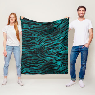 Teal- und schwarze Ombre-Glam-Glitter-Tigerstreife Fleecedecke