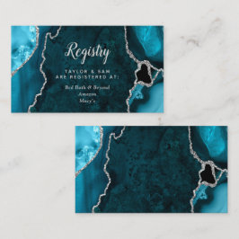 Teal- und Silber-Achat-Hochzeitswunschliste Begleitkarte