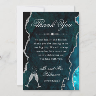 Teal- und Silber-Glitter-Achat- und Marmor-Hochzei Dankeskarte