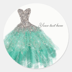 Teal- und Silber-Glitter-Glamour-Kleid Geburtstags Runder Aufkleber