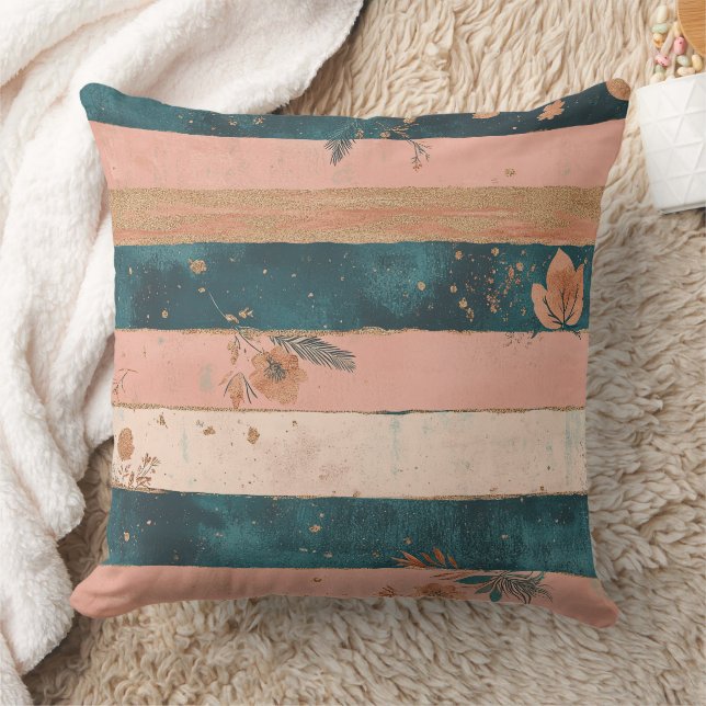 Teal und Ton Himmelstreifen mit tribalen Details Kissen (Decke)