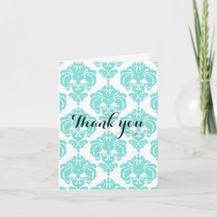 Teal- und Weiß-Damask Chic Moderne Elegante Danksa Dankeskarte