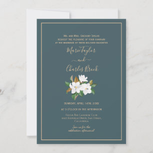 Teal- und weiße Magnolien-Hochzeitseinladung Einladung