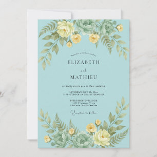 Teal Verdant Blossom Romantik-Hochzeit Einladung