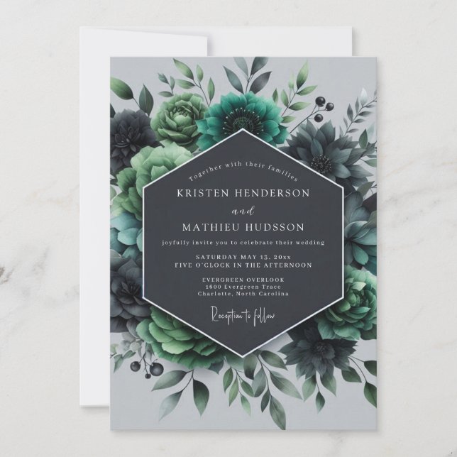 Teal Verdant Flora Wedding Einladung (Vorderseite)