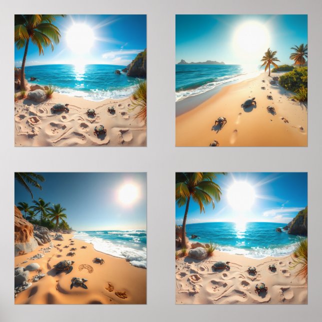 Teal Watercolor Sea Turtle Coastal Zen Bilderwand Sets (Vorderseite)