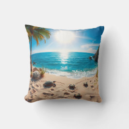 Teal Watercolor Sea Turtle Coastal Zen Kissen