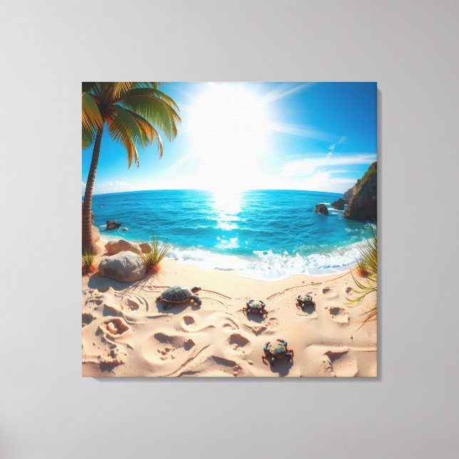 Teal Watercolor Sea Turtle Coastal Zen Leinwanddruck (Vorderseite)