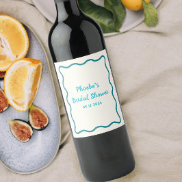 Teal Wavy Border Whimsical Bridal Shower Cute Weinetikett