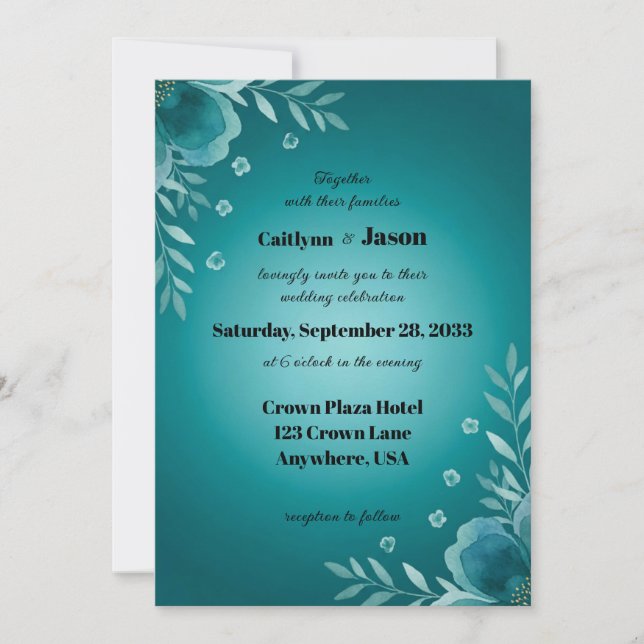 Teal Whisper Blooms Hochzeit Einladung (Vorderseite)