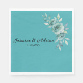 Teal Whisper Blooms Hochzeit Serviette