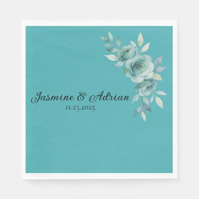 Teal Whisper Blooms Hochzeit Serviette (Vorderseite)