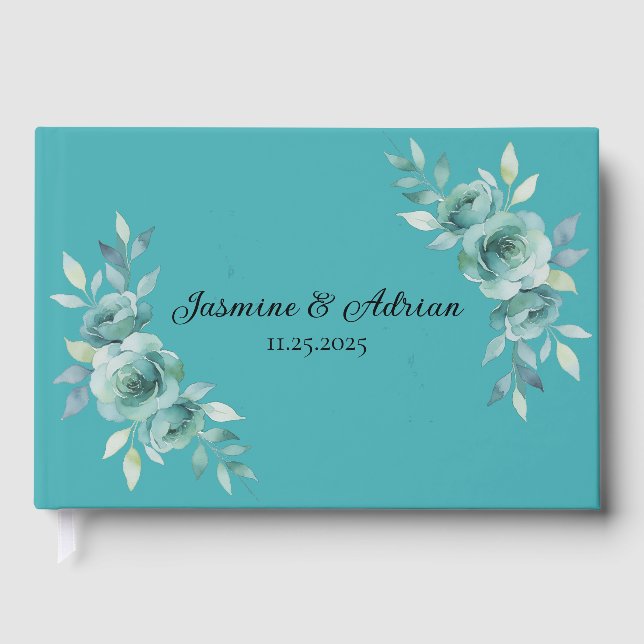 Teal Whisper Blooms Wedding Gästebuch (Vorderseite)