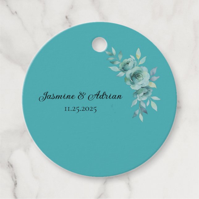 Teal Whisper Blooms Wedding Geschenkanhänger (Vorderseite)